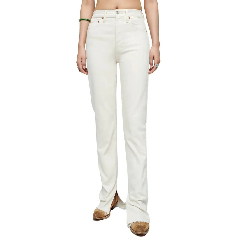RE/DONE 70s High Rise Skinny Boot Jeans‎ Womens 25 White Raw Hem Slit NWT